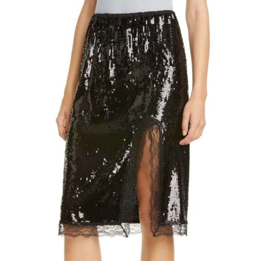 Michael Kors Women's Lace Trim Sequin Skirt, Size 6 - Black